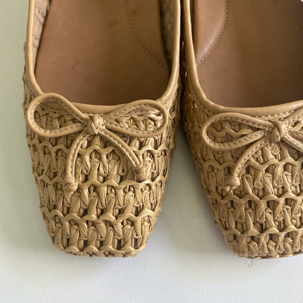 Eric Javits Parris Raffia Natural Woven Square-Toe Ballet Flats in Tan Size 9 - Picture 2 of 15